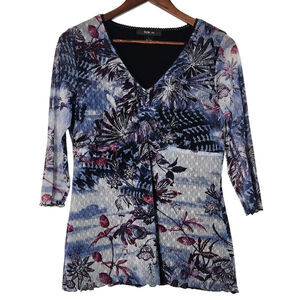 Y2K Floral Mesh Lined Top Large 90s Grunge Sheer Womens WhimsyGoth Fairy